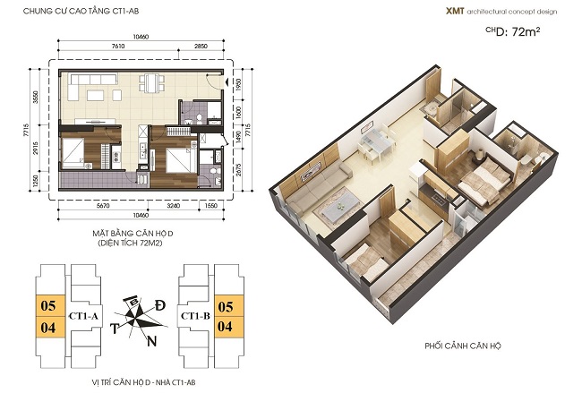 Thiết kế nội thất căn hộ 64m2 chung cư VOV Mễ Trì